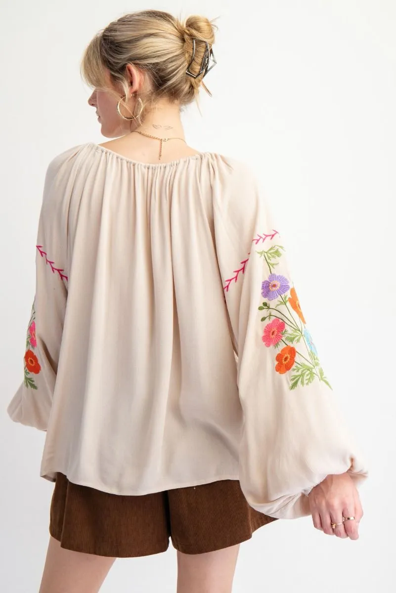 Khaki Embroidered Babydoll Tunic