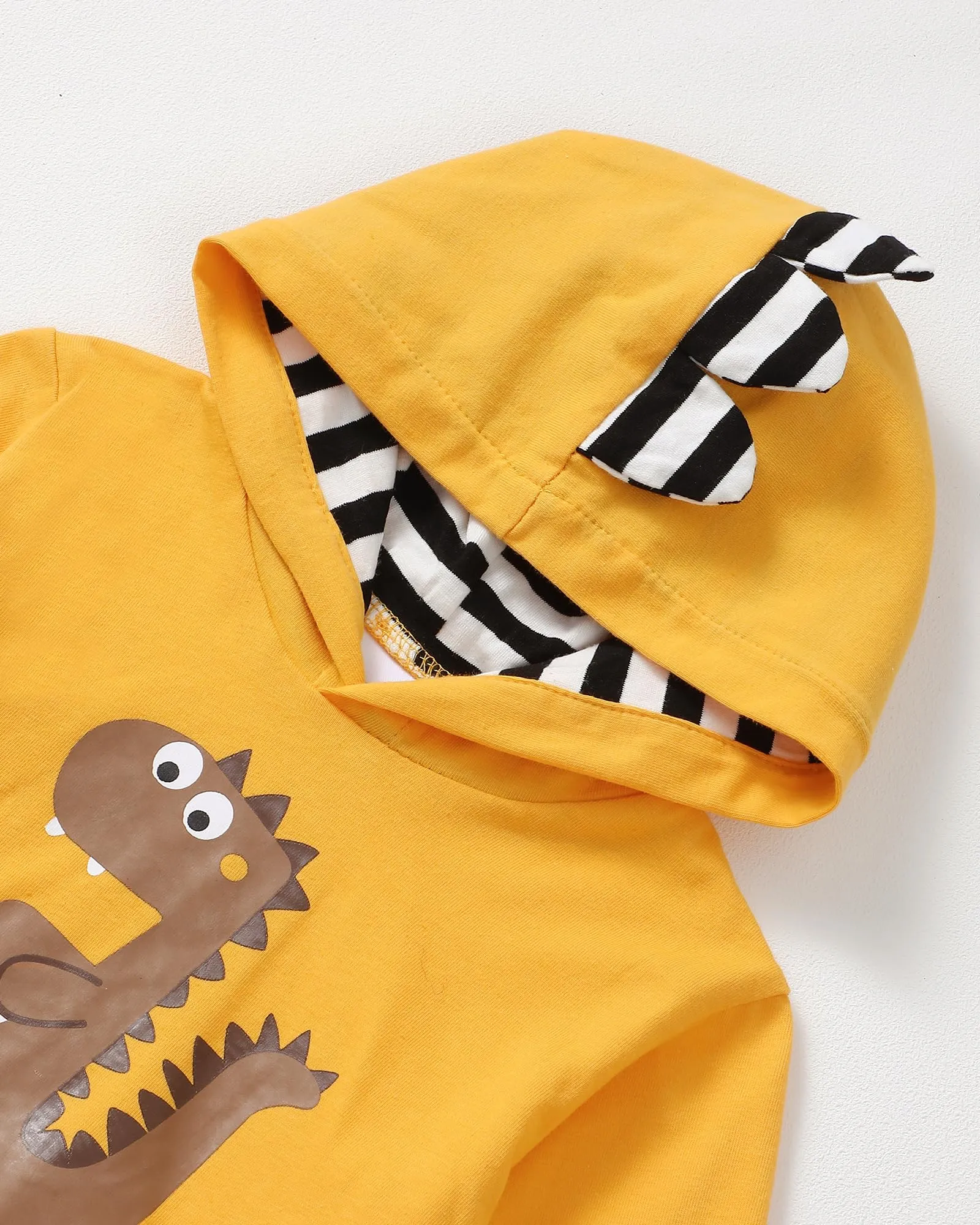 KIMI BEAR Toddler Baby Boys Clothes Long Sleeve Hooded Tops Sweatshirts Pants Outfit Set Boys Fall Winter Spring Outfits (B Yellow, 12-18 Months)