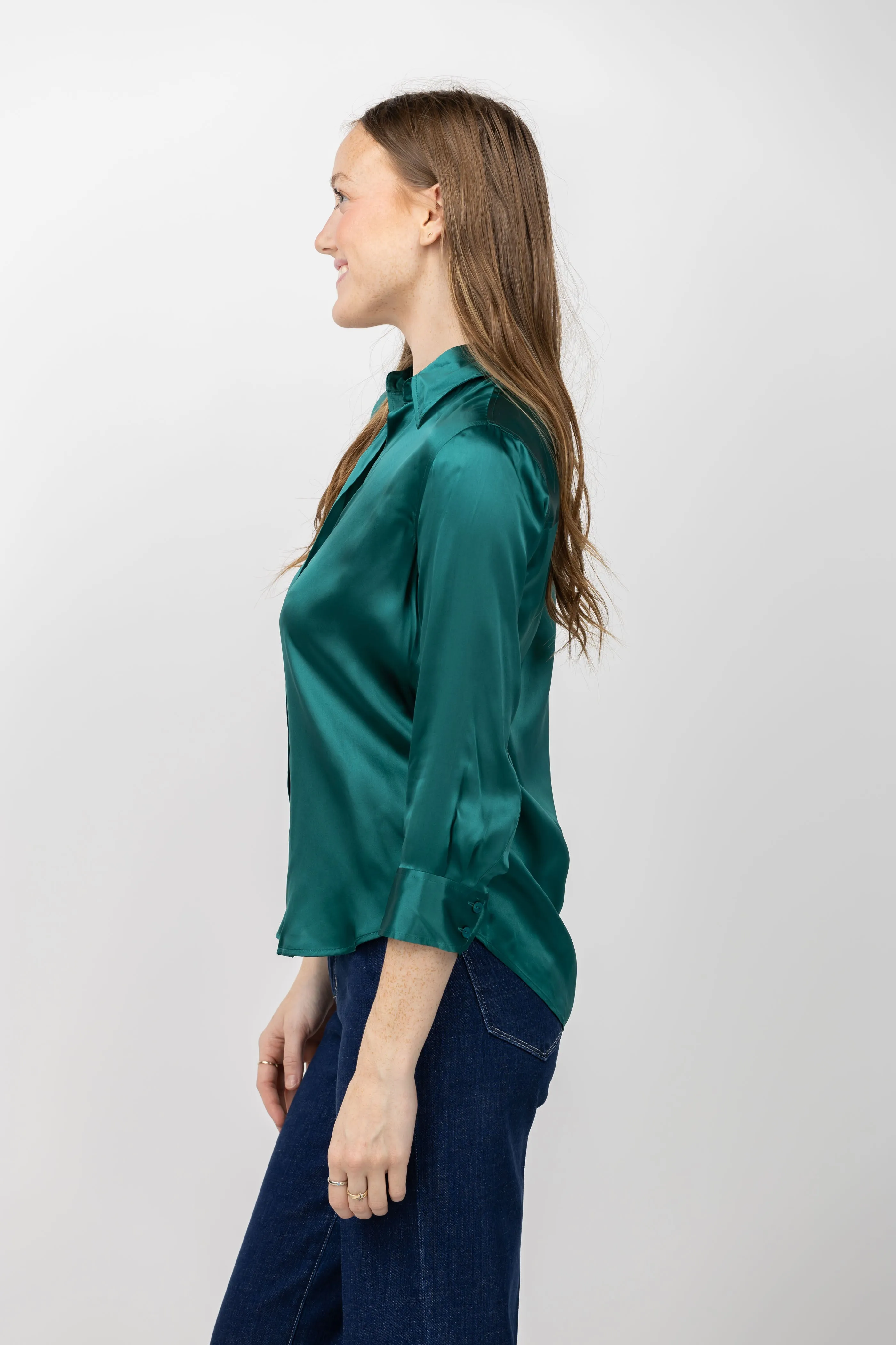 L'AGENCE Dani 3/4 Sleeve Blouse in Ocean Teal