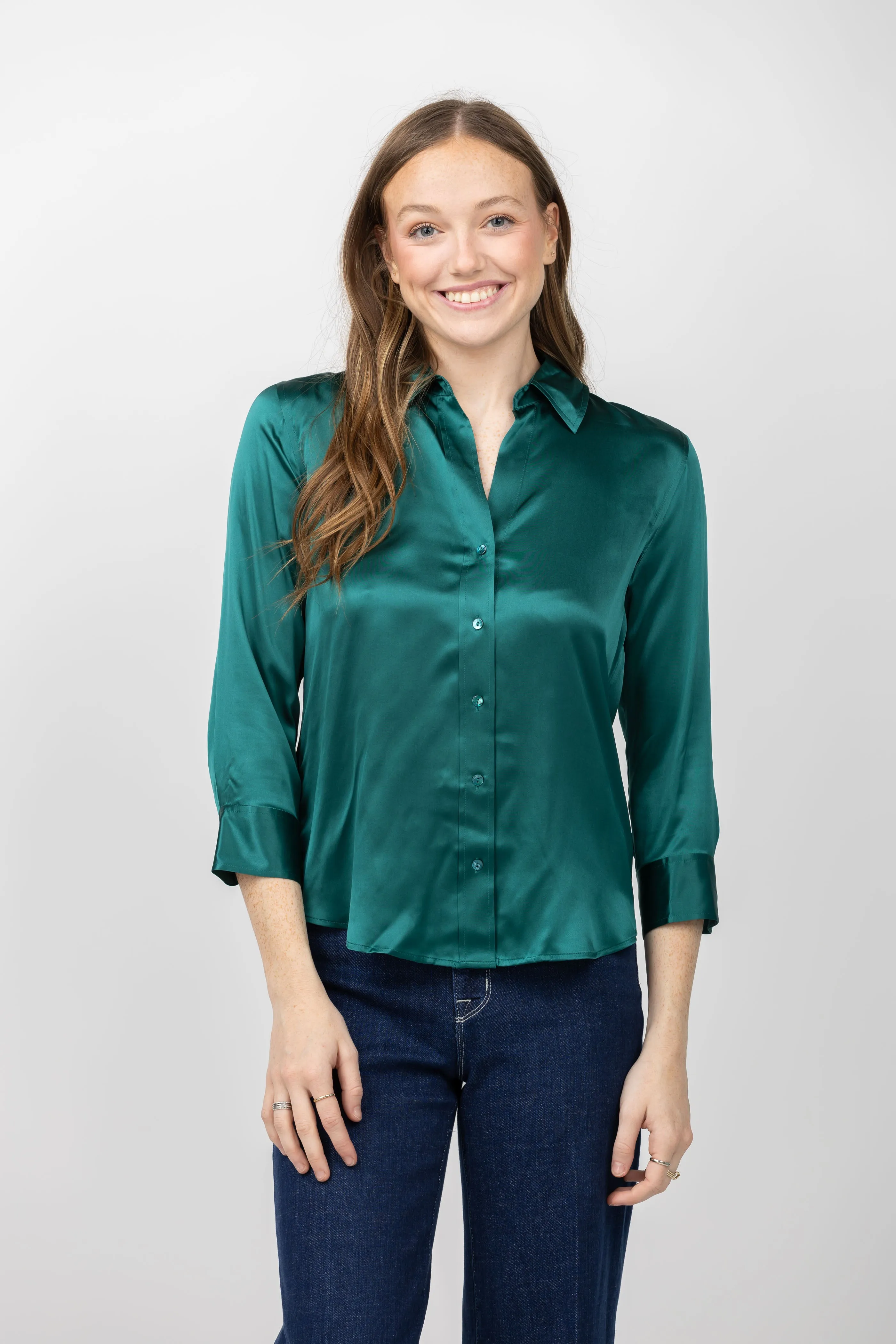 L'AGENCE Dani 3/4 Sleeve Blouse in Ocean Teal