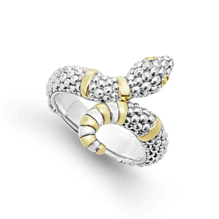 LAGOS Two-Tone Snake Ring in Sterling Silver and 18K Yellow Gold