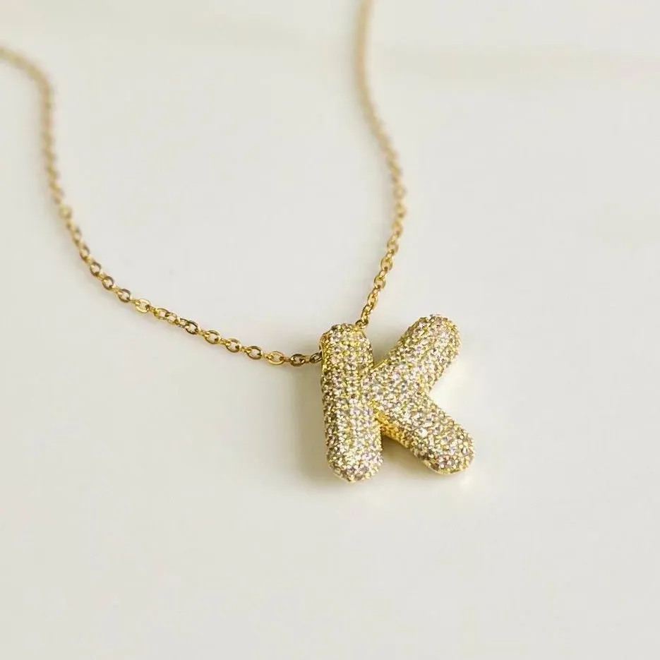 LARGE CZ BUBBLE INITIAL NECKLACE, GOLD