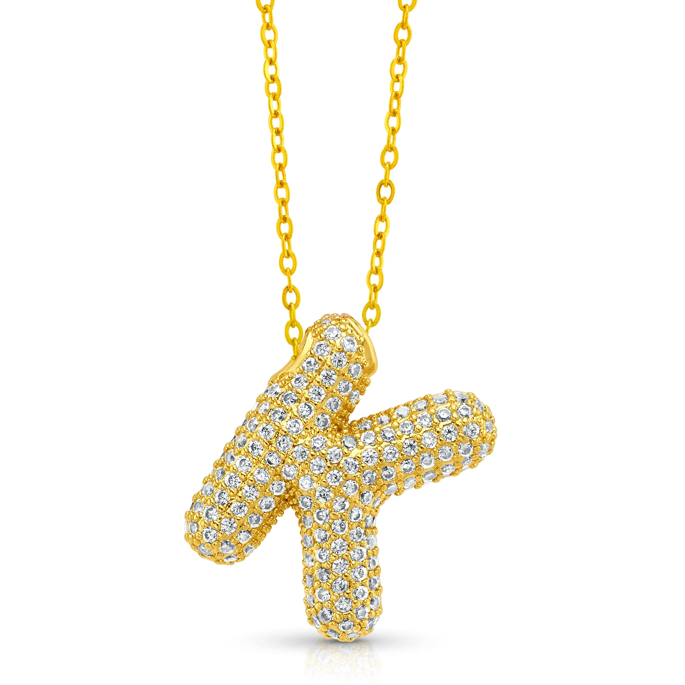 LARGE CZ BUBBLE INITIAL NECKLACE, GOLD