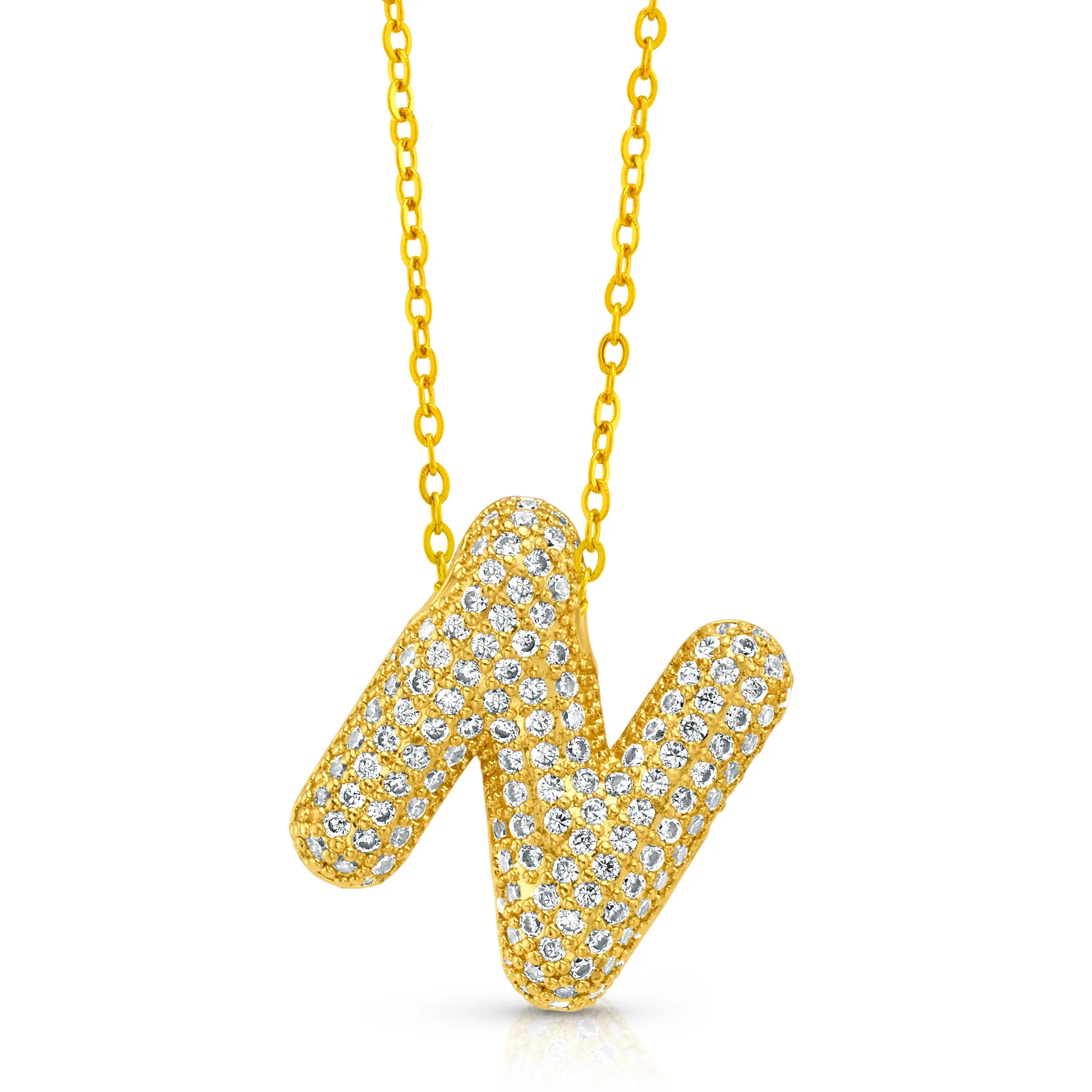 LARGE CZ BUBBLE INITIAL NECKLACE, GOLD