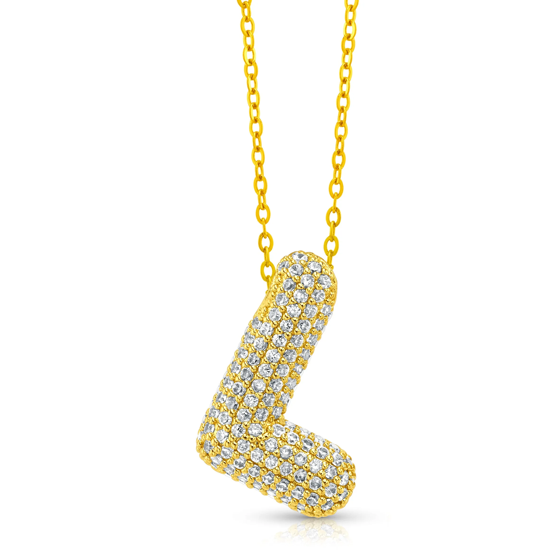 LARGE CZ BUBBLE INITIAL NECKLACE, GOLD