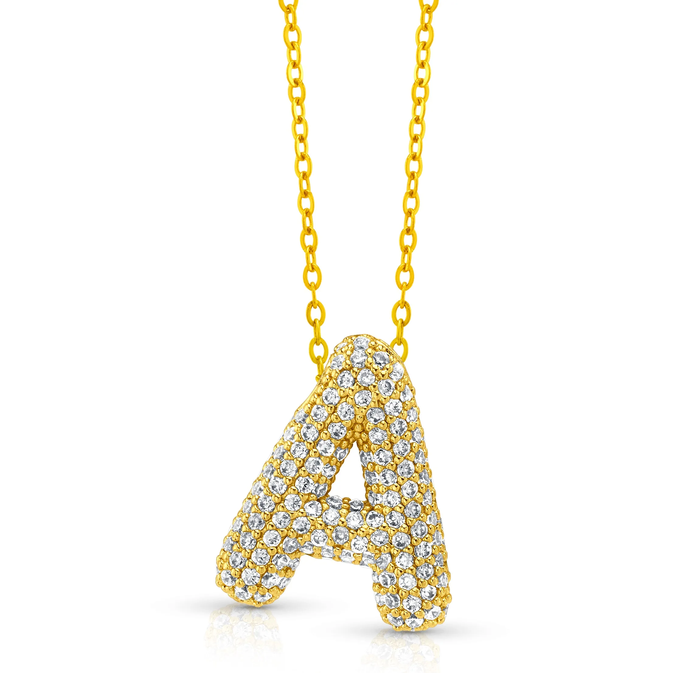 LARGE CZ BUBBLE INITIAL NECKLACE, GOLD