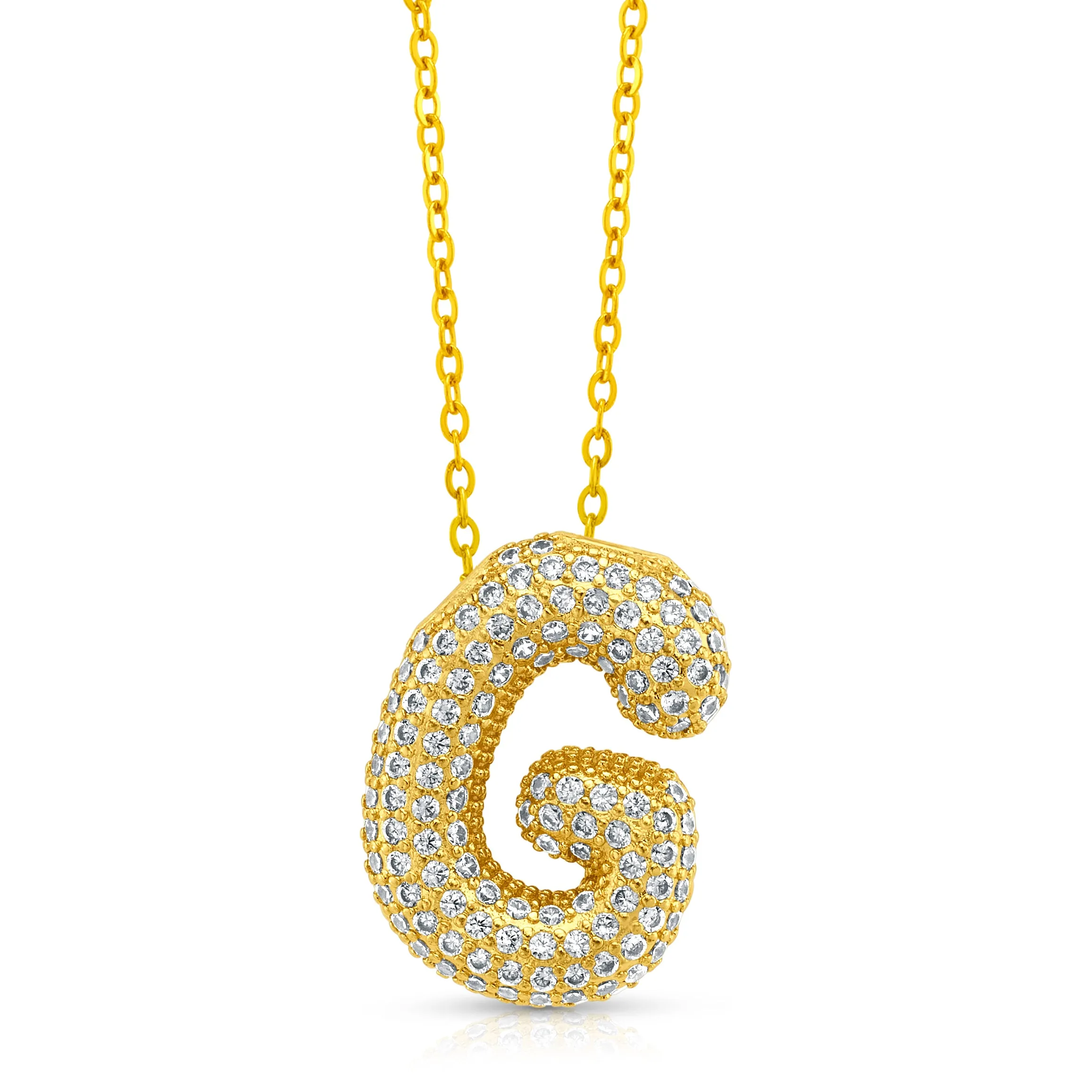 LARGE CZ BUBBLE INITIAL NECKLACE, GOLD