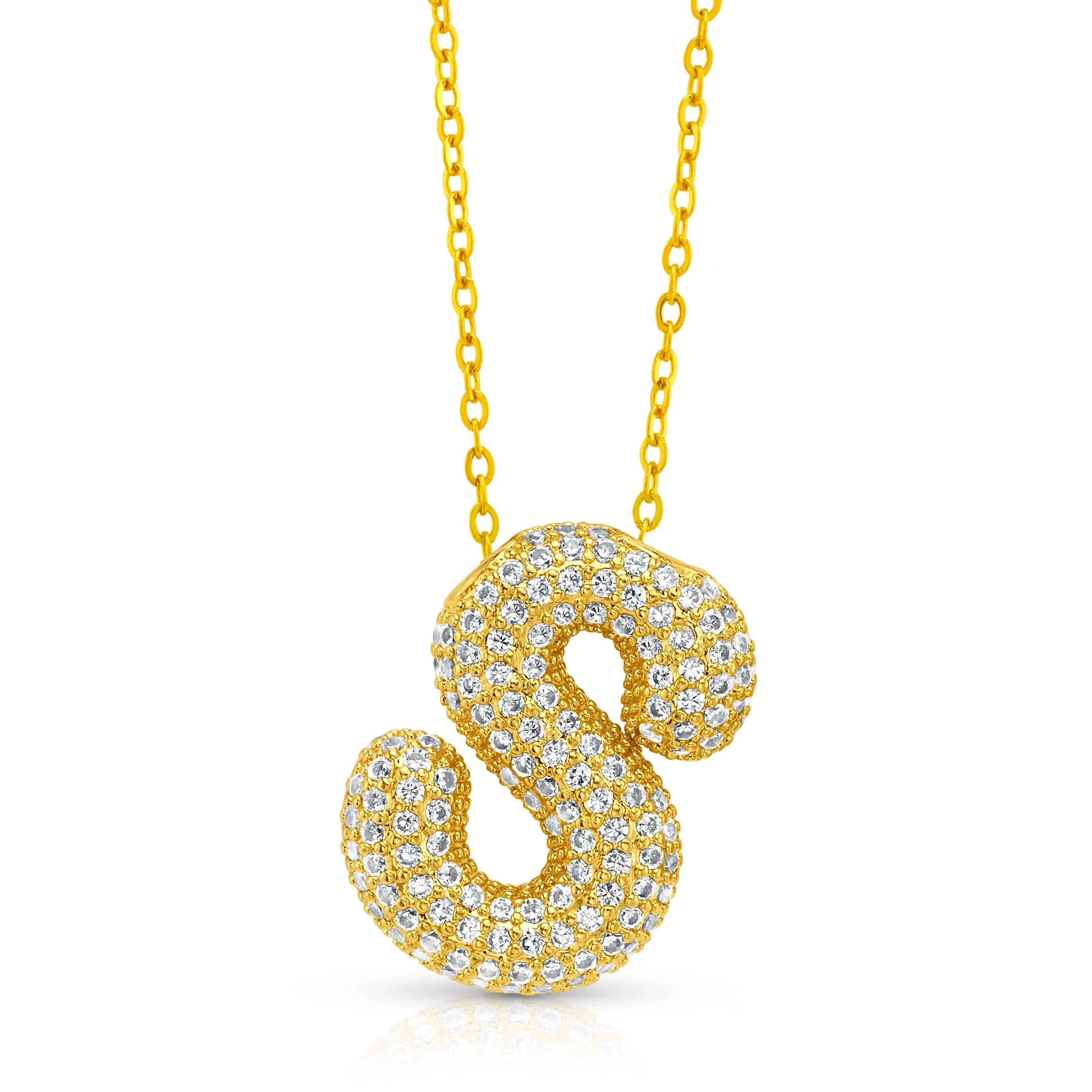 LARGE CZ BUBBLE INITIAL NECKLACE, GOLD