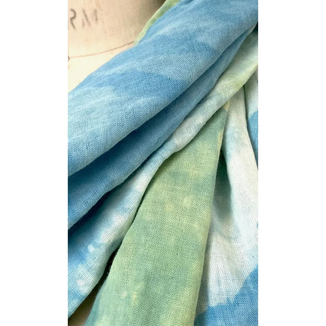 Large Scarf in Green Ombre | Organic Cotton Double Gauze