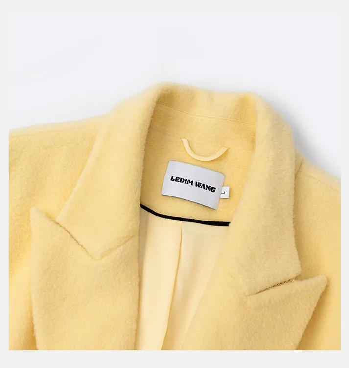 LEDI W CURVED WIDE SHOULDERS, LONG yellow COAT