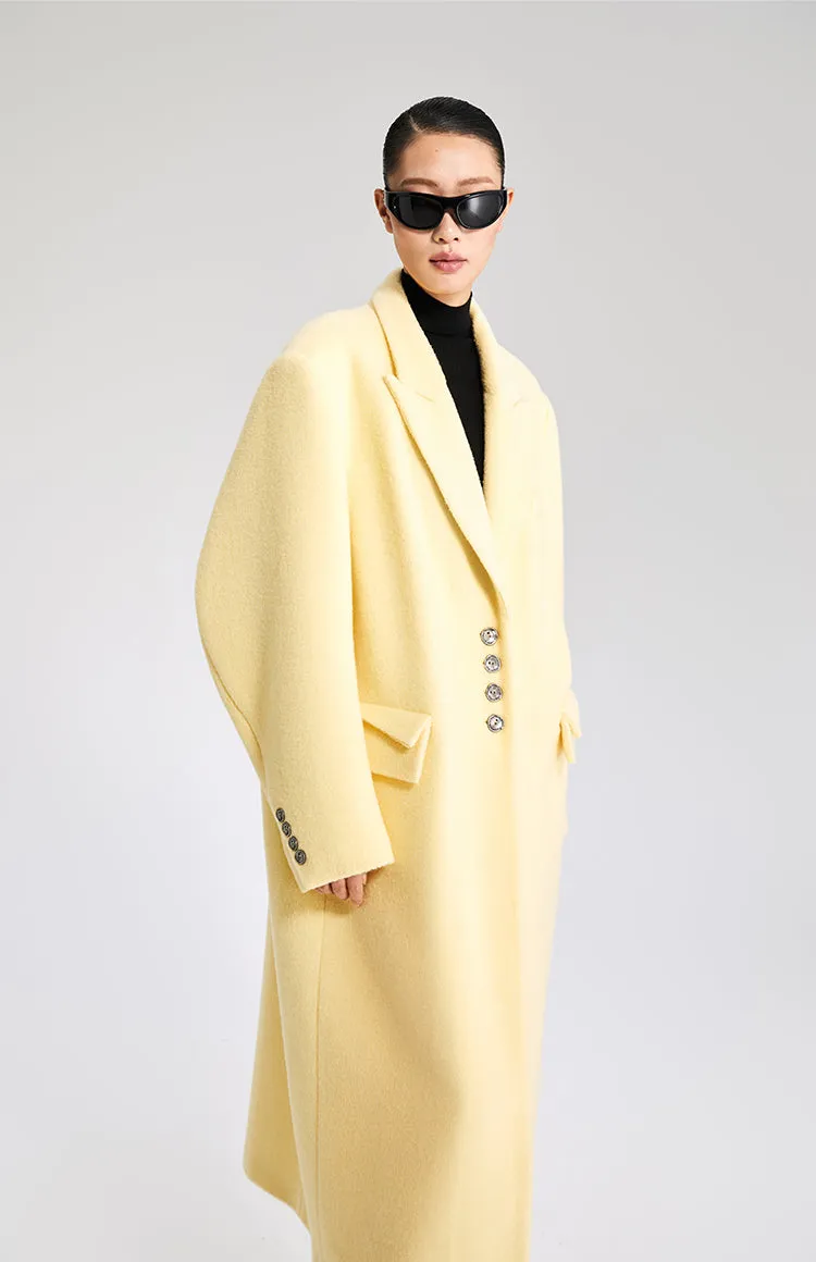 LEDI W CURVED WIDE SHOULDERS, LONG yellow COAT