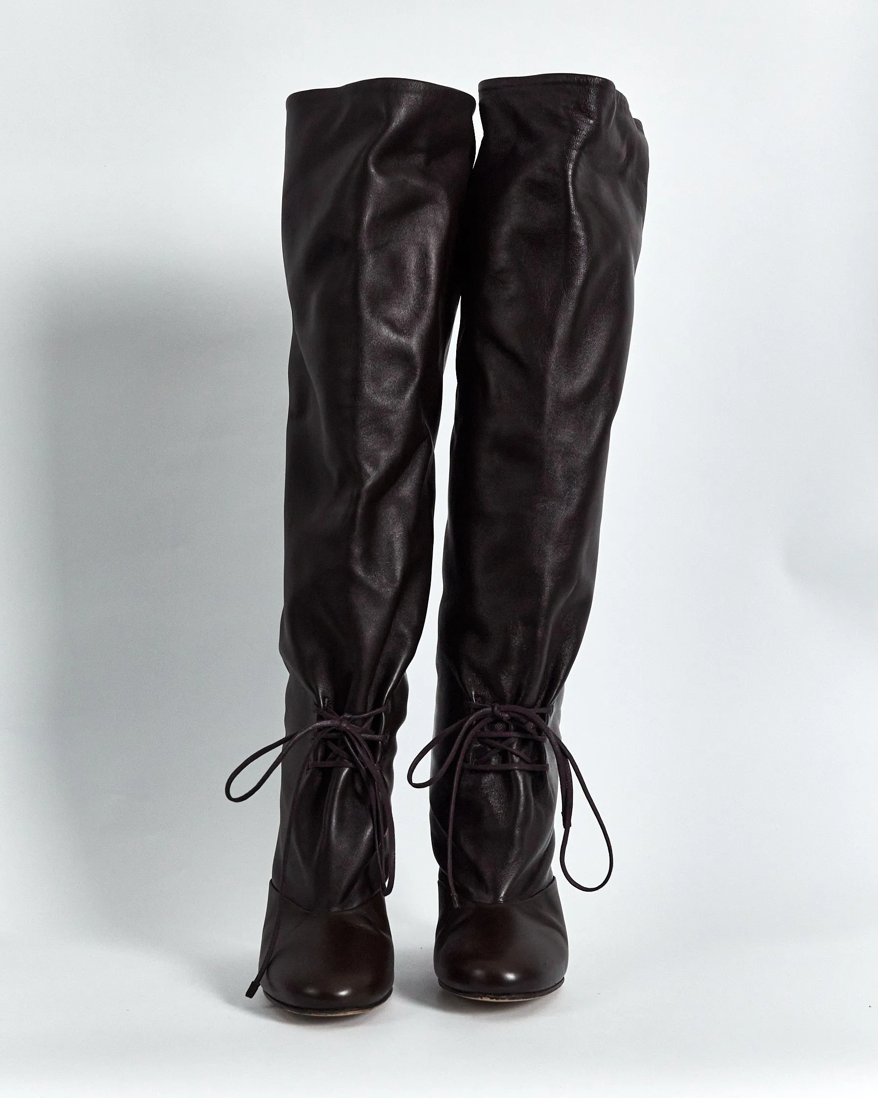 Lemaire fall '23 lace up knee high boots, chocolate, 40