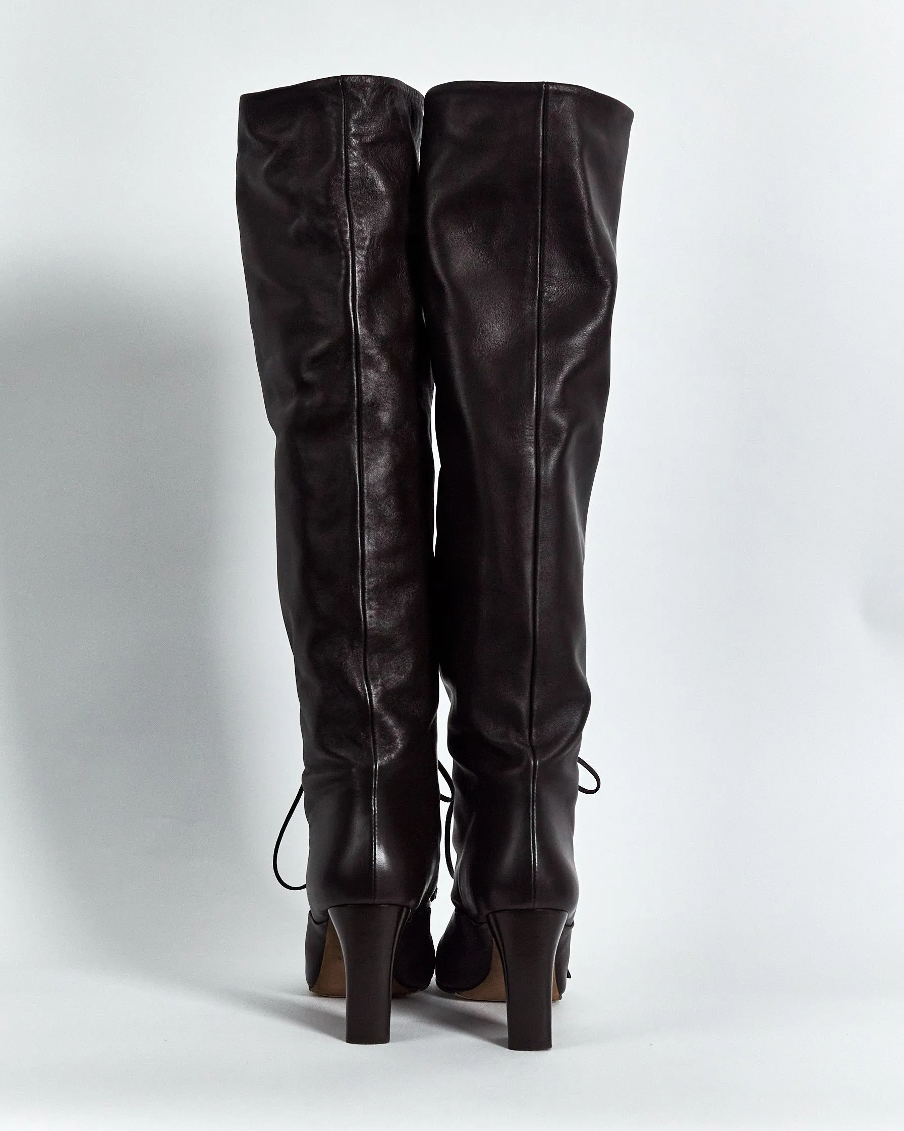 Lemaire fall '23 lace up knee high boots, chocolate, 40