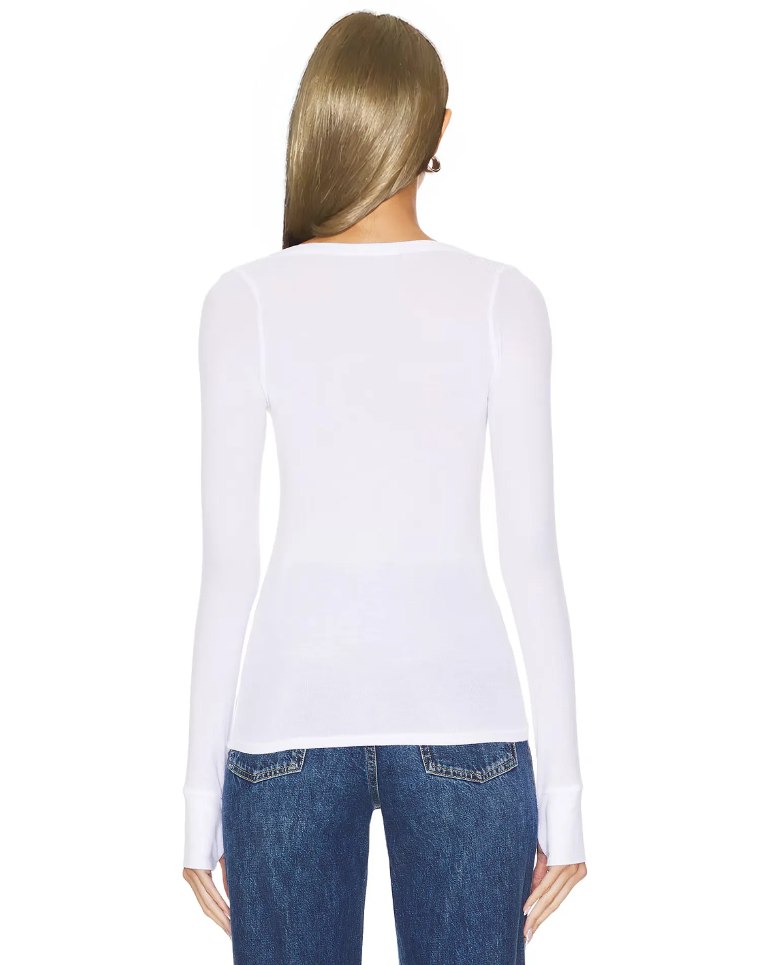 Leonard Deep Scoop Neck Long Sleeve Top | White