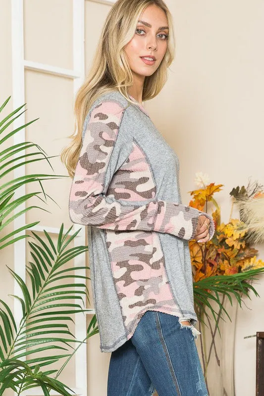 Leopard Print Contrast Thumbhole Knit