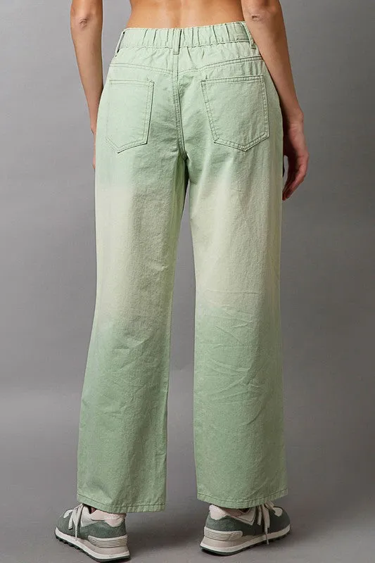 Light Green Embellishments Gradient Wide Leg Pants