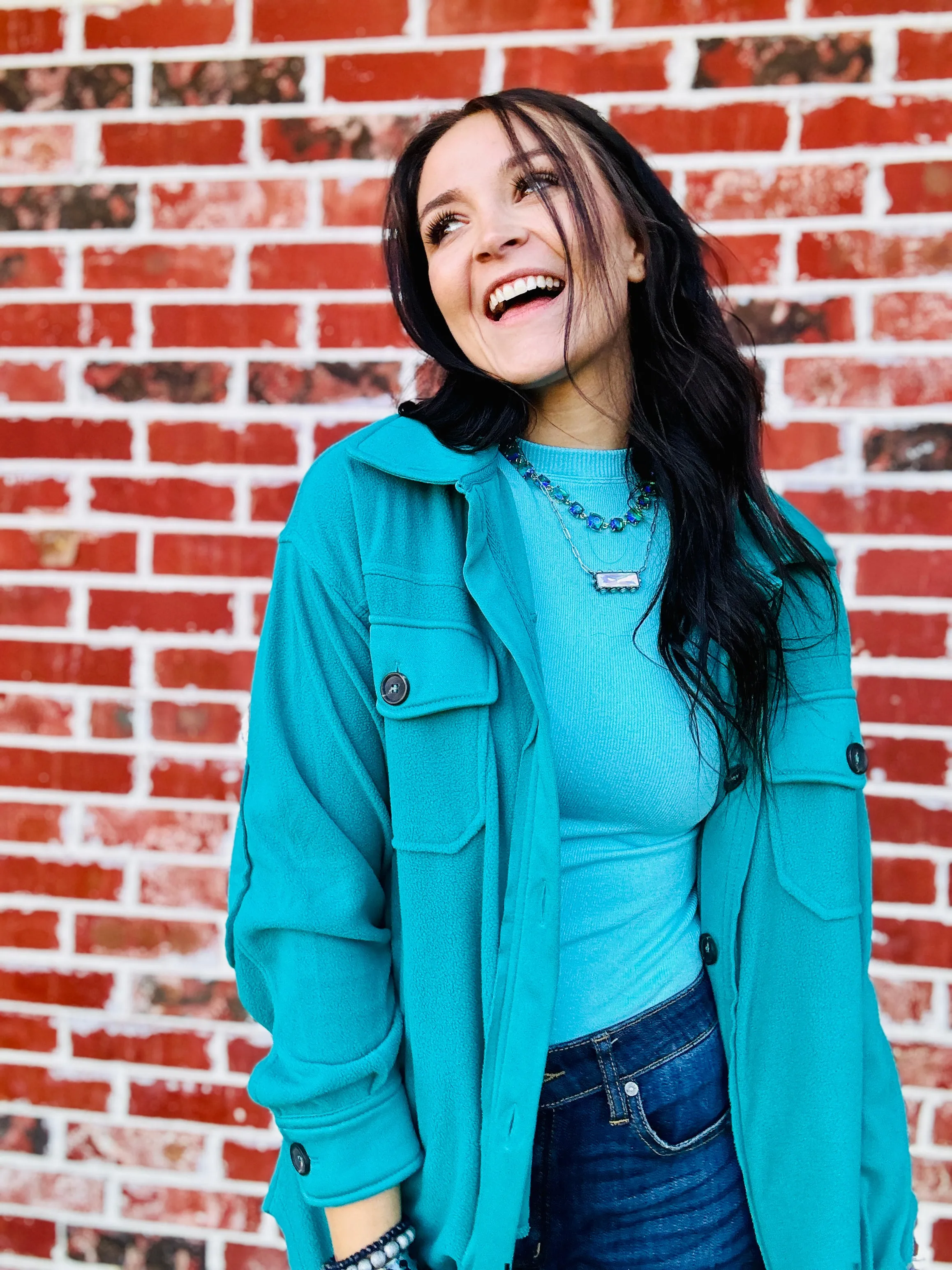 Light Teal Oversized Basic Fleece Shacket