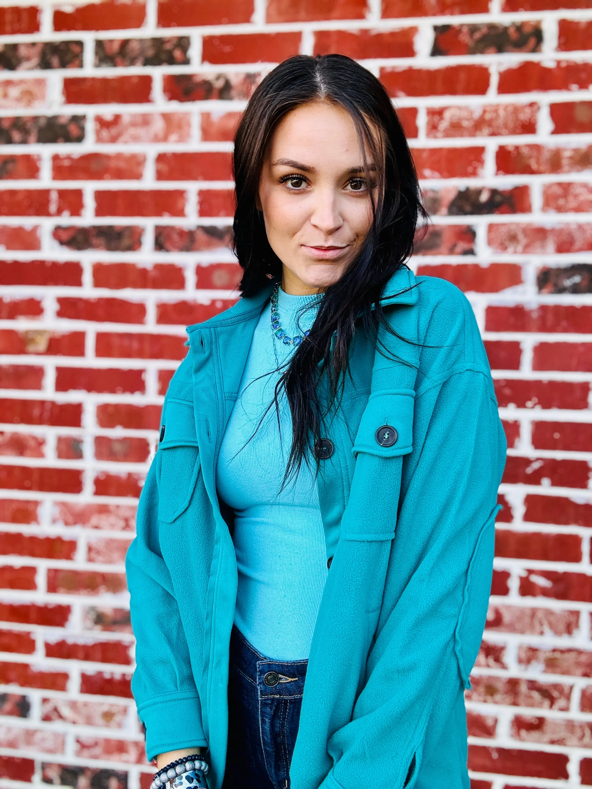 Light Teal Oversized Basic Fleece Shacket