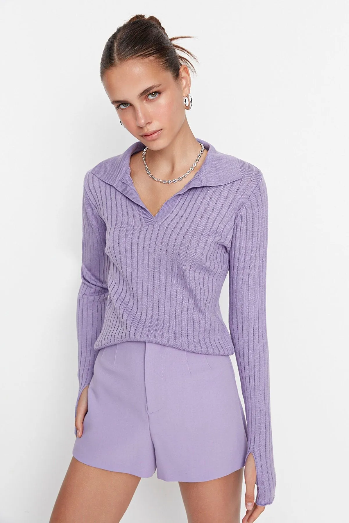 lilac Polo Neck Knitwear Sweater