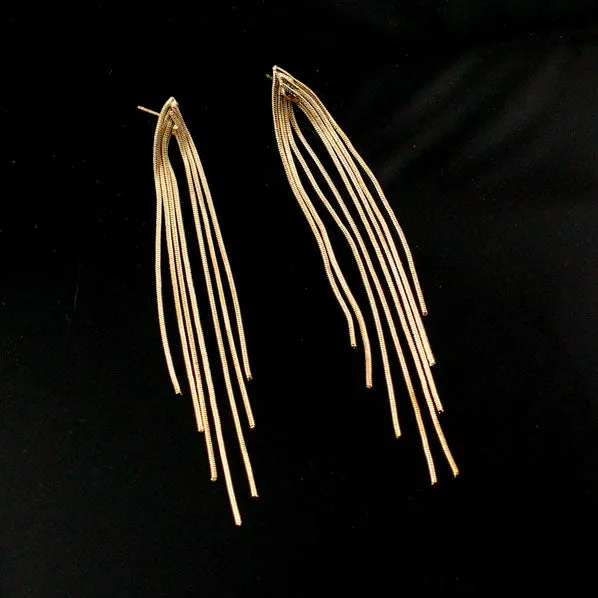 Long Fringed Gold Tone Earrings