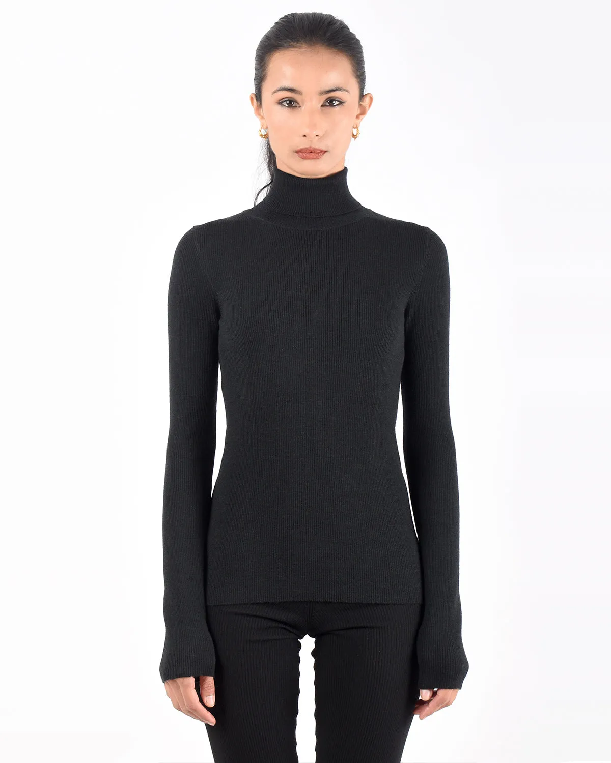 Long Sleeve Merino Turtleneck | Black