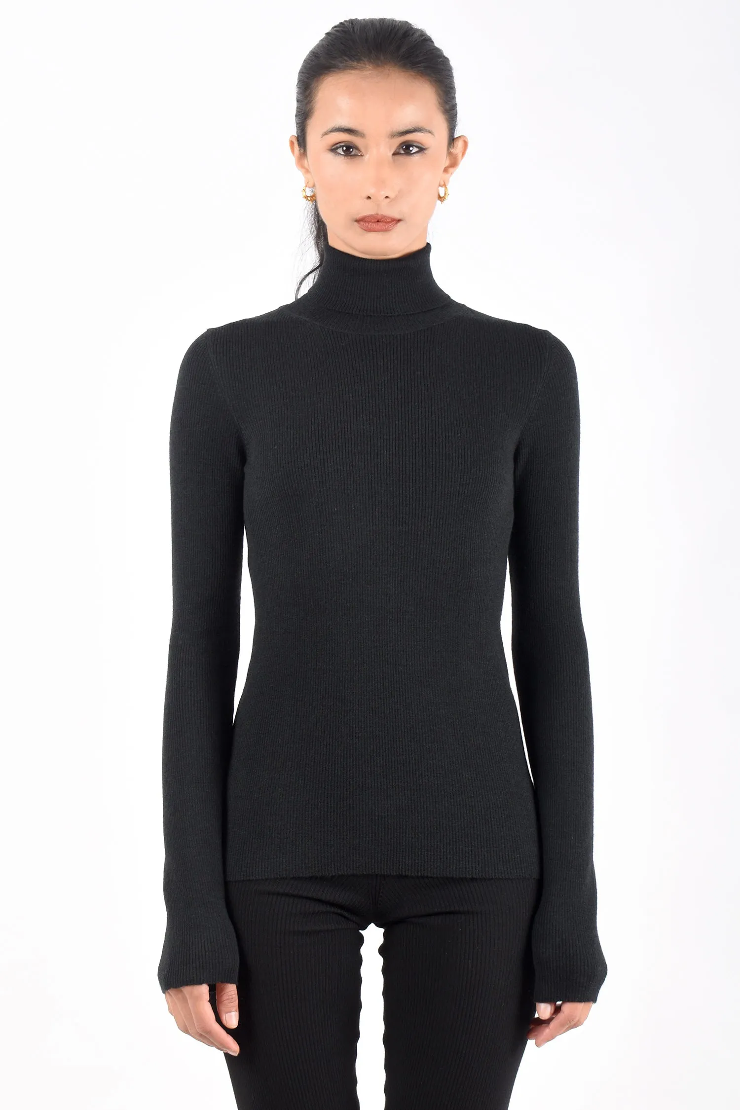 Long Sleeve Merino Turtleneck | Black