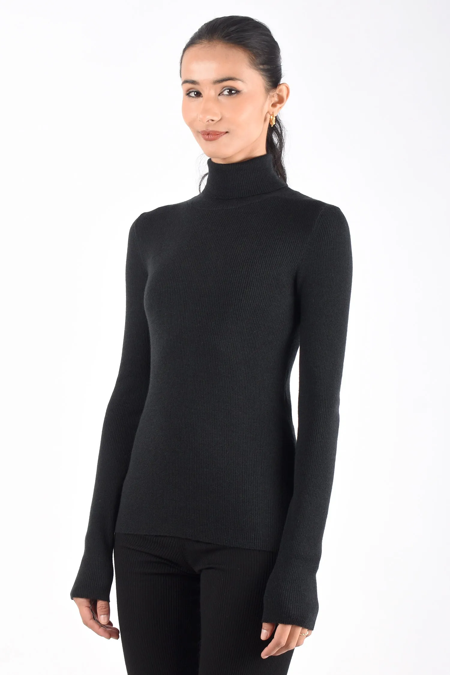 Long Sleeve Merino Turtleneck | Black