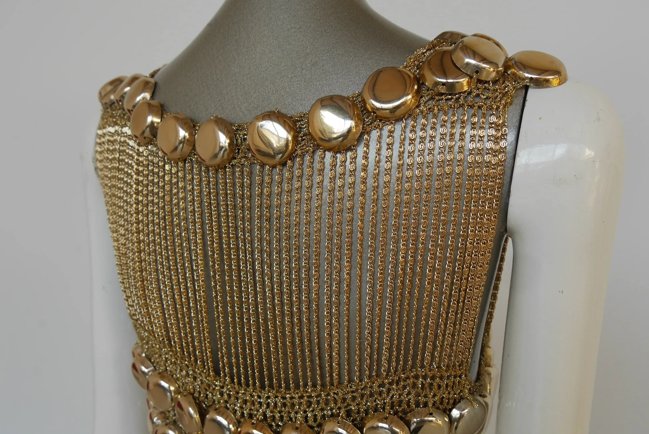 Loris Azzaro chained top rare design gold tone chains and lurex.