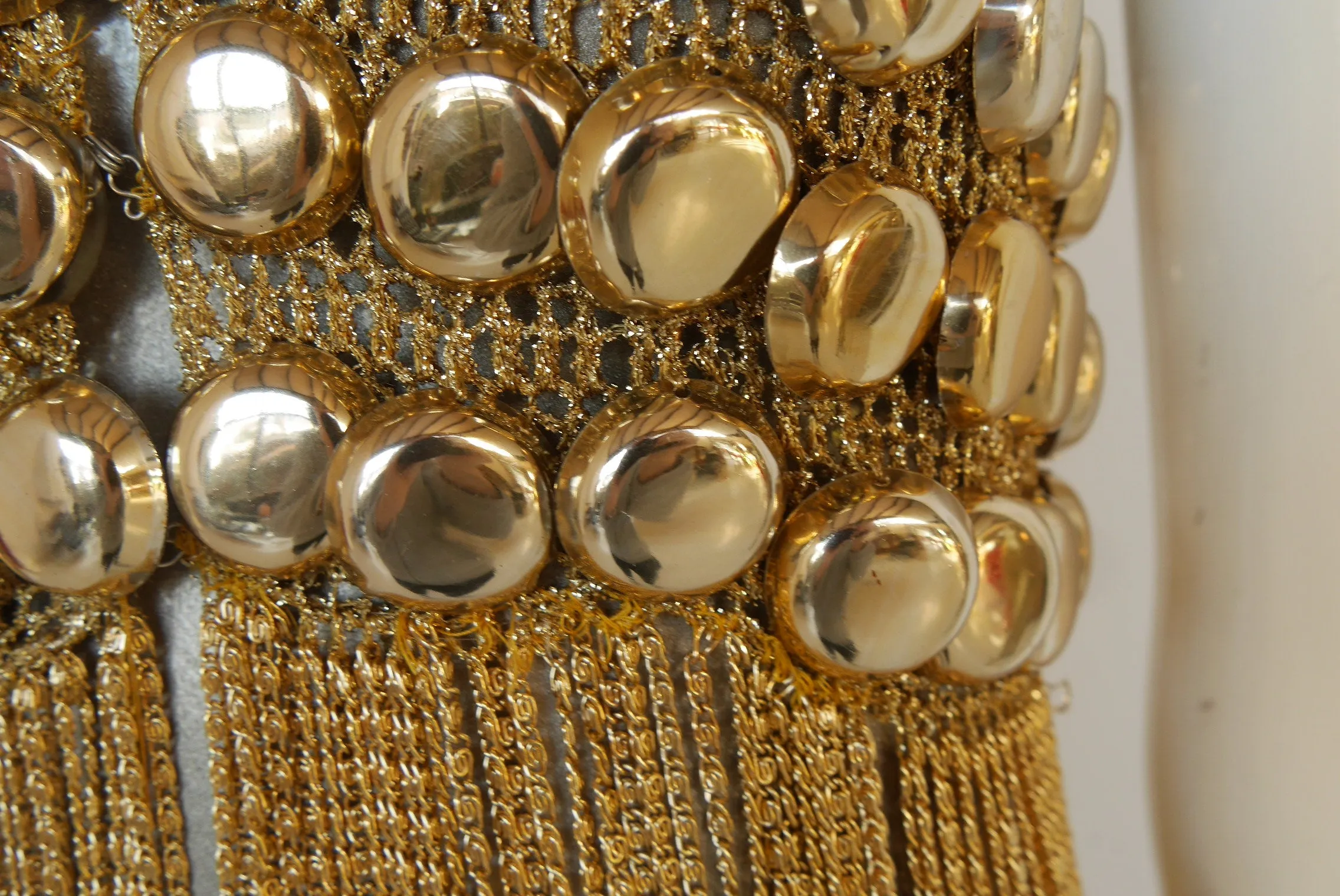 Loris Azzaro chained top rare design gold tone chains and lurex.