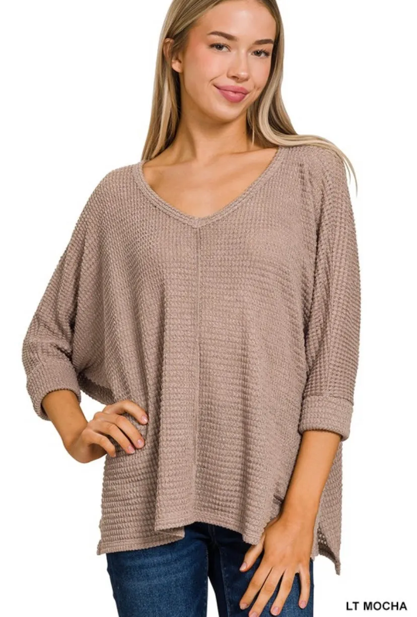 Lt Grey 3/4 Sleeve Hi-Low Sweater