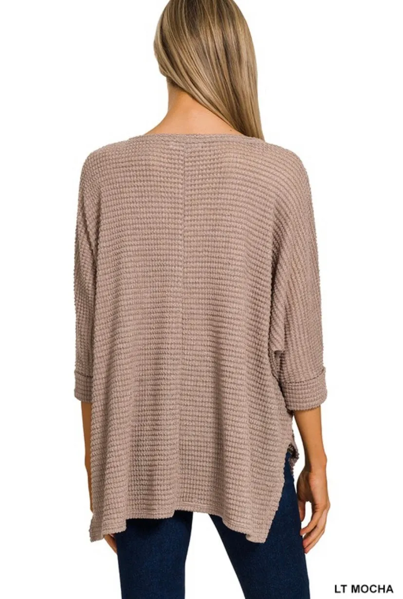 Lt Grey 3/4 Sleeve Hi-Low Sweater