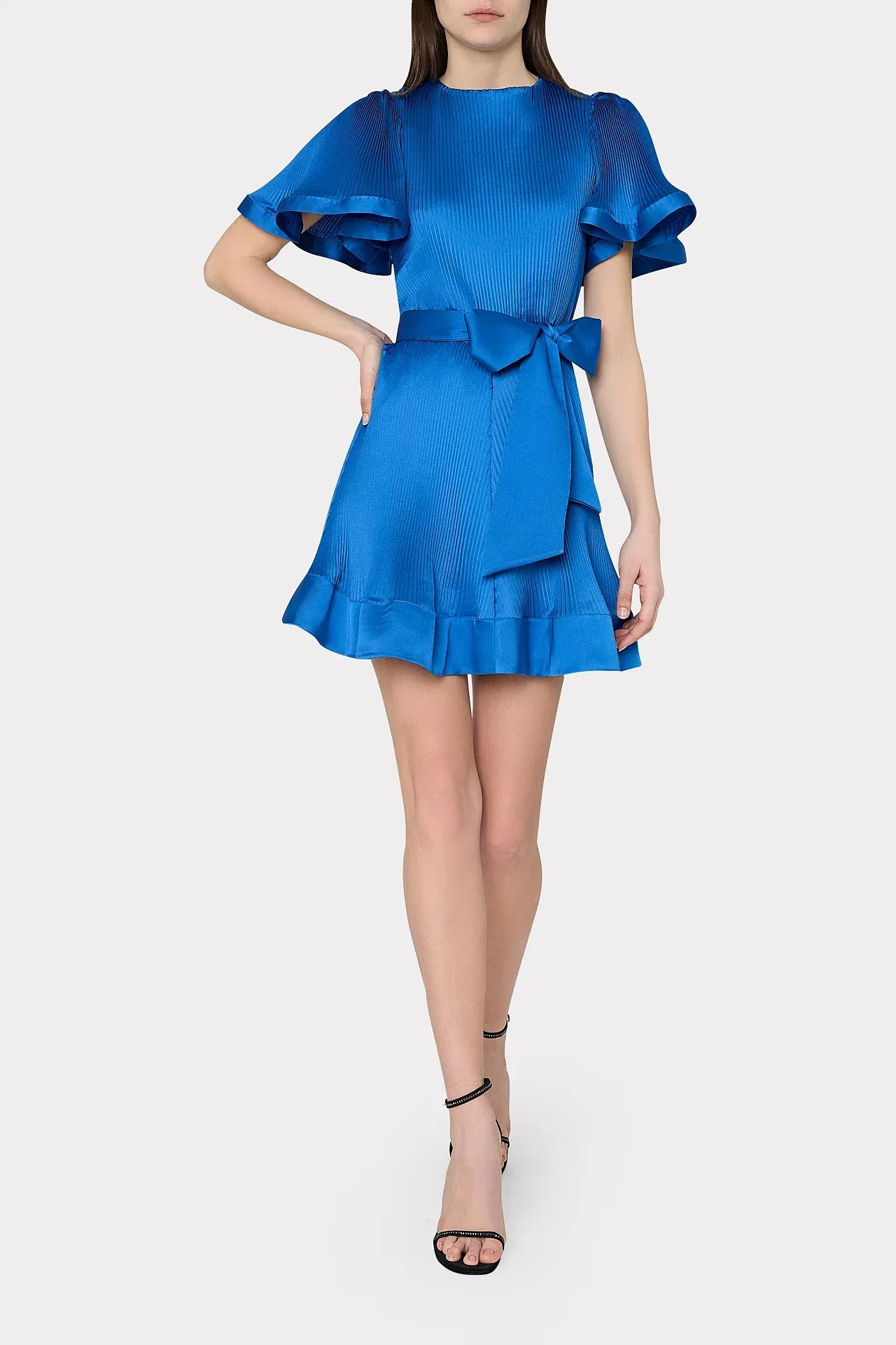 Lumi Satin Pleated Dress - Blue