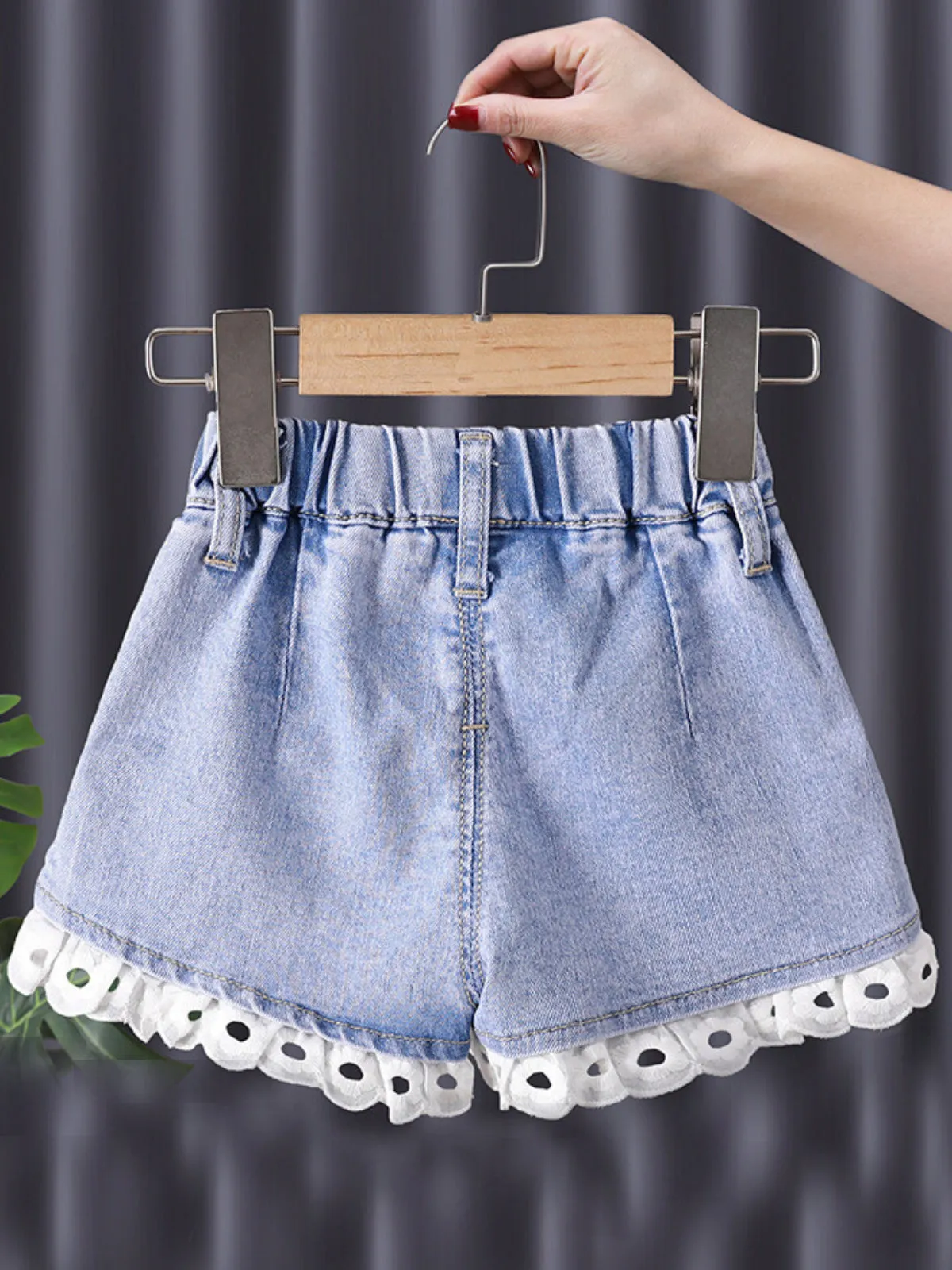 Make It Cuter Lace Hem Denim Shorts