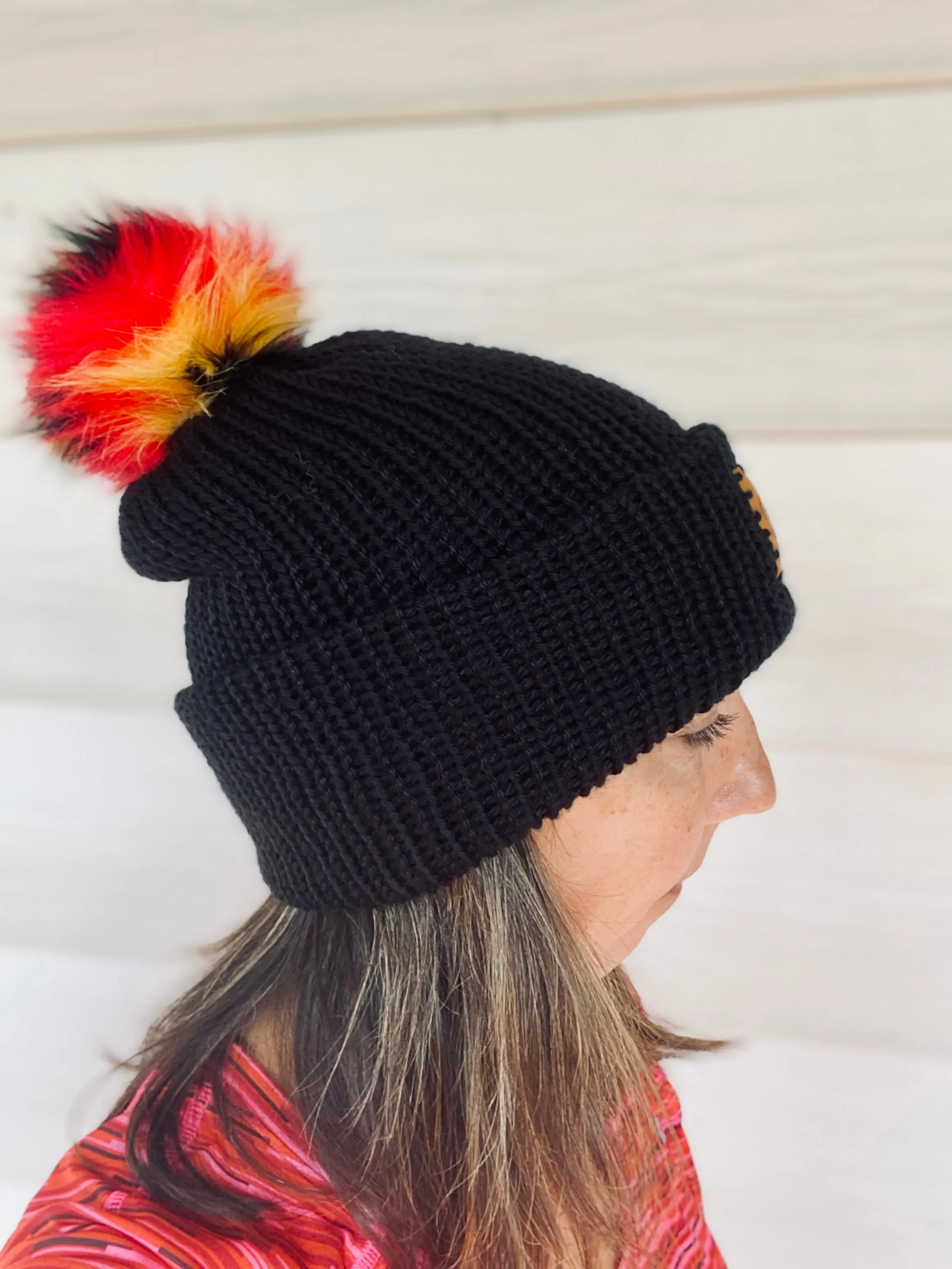 Maryland beanie flag pom fitted cozy handsome cute unisex black knit hat acrylic cap