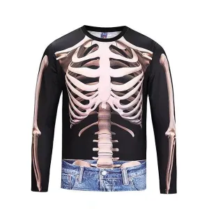 Mens 3D Body Skull Printing Casual T-shirts