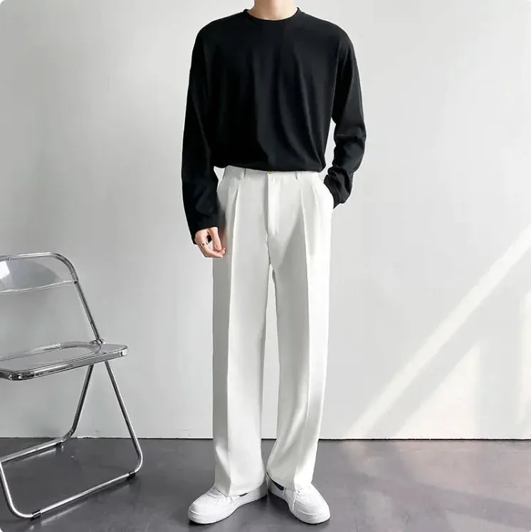 Men's All-Season Loose Fit Wide-Leg Drape Trousers