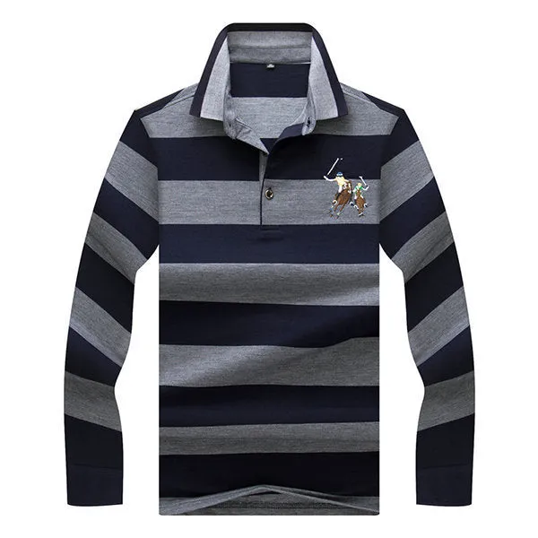 Mens Embroidery Logo Striped Printed Polo Shirt