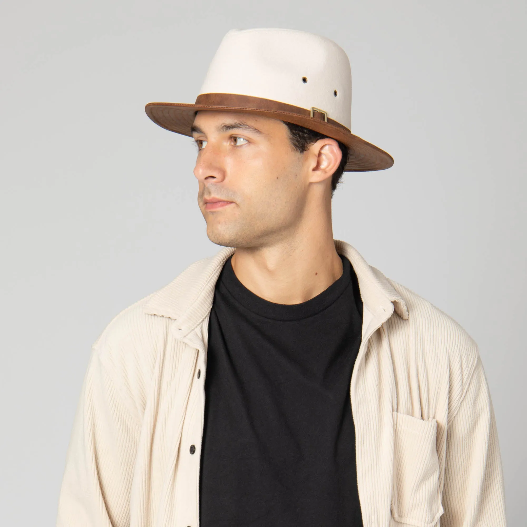 Men's Faux Felt Fedora with Matching Faux Leather Band