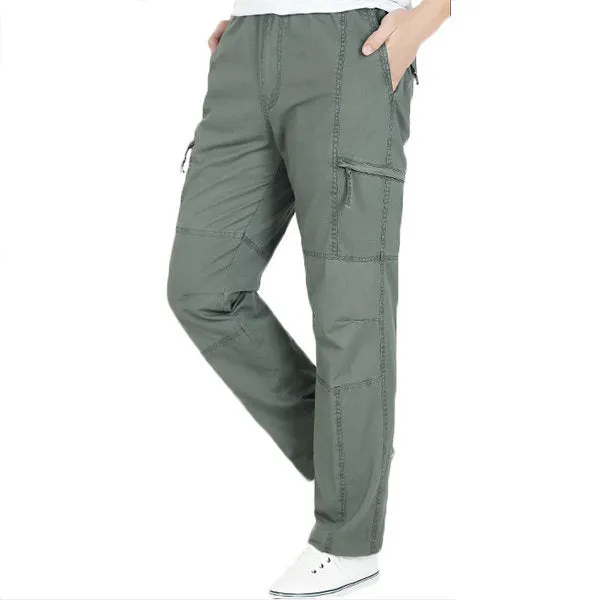 Mens Plus Size Multi-pocket Solid Color Loose Fit Casual Cotton Cargo Pants