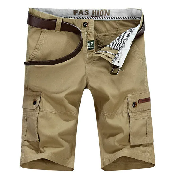 Mens Summer Multi-pocket Solid Color Casual Cotton Cargo Shorts