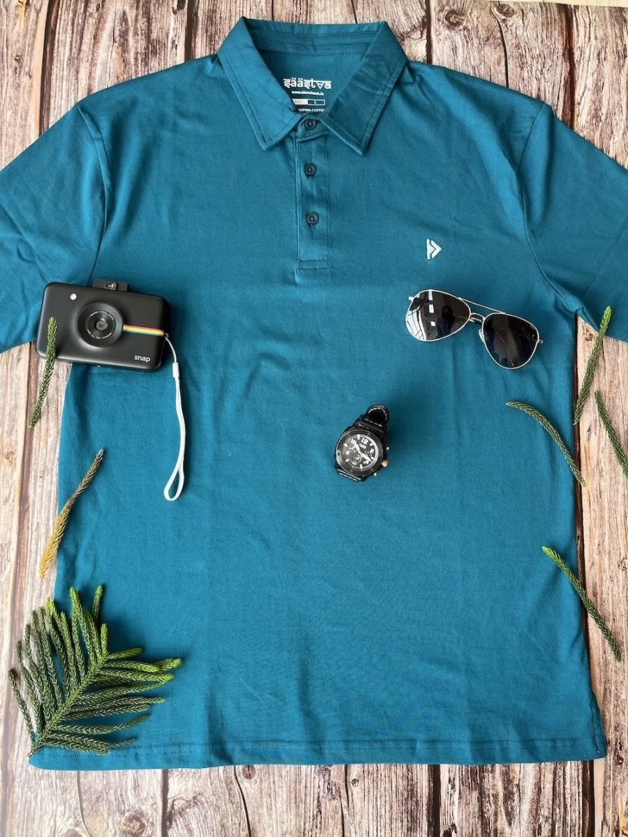 Men's Sustainable Polo T-Shirt | 100% Supima Cotton (Blue Lagoon)