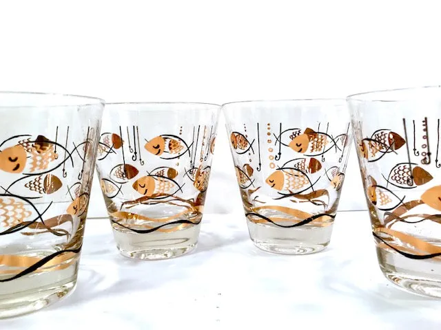 Mid-Century Here Fishy Fishy Double Old Fashion Glasses (Set of 6)