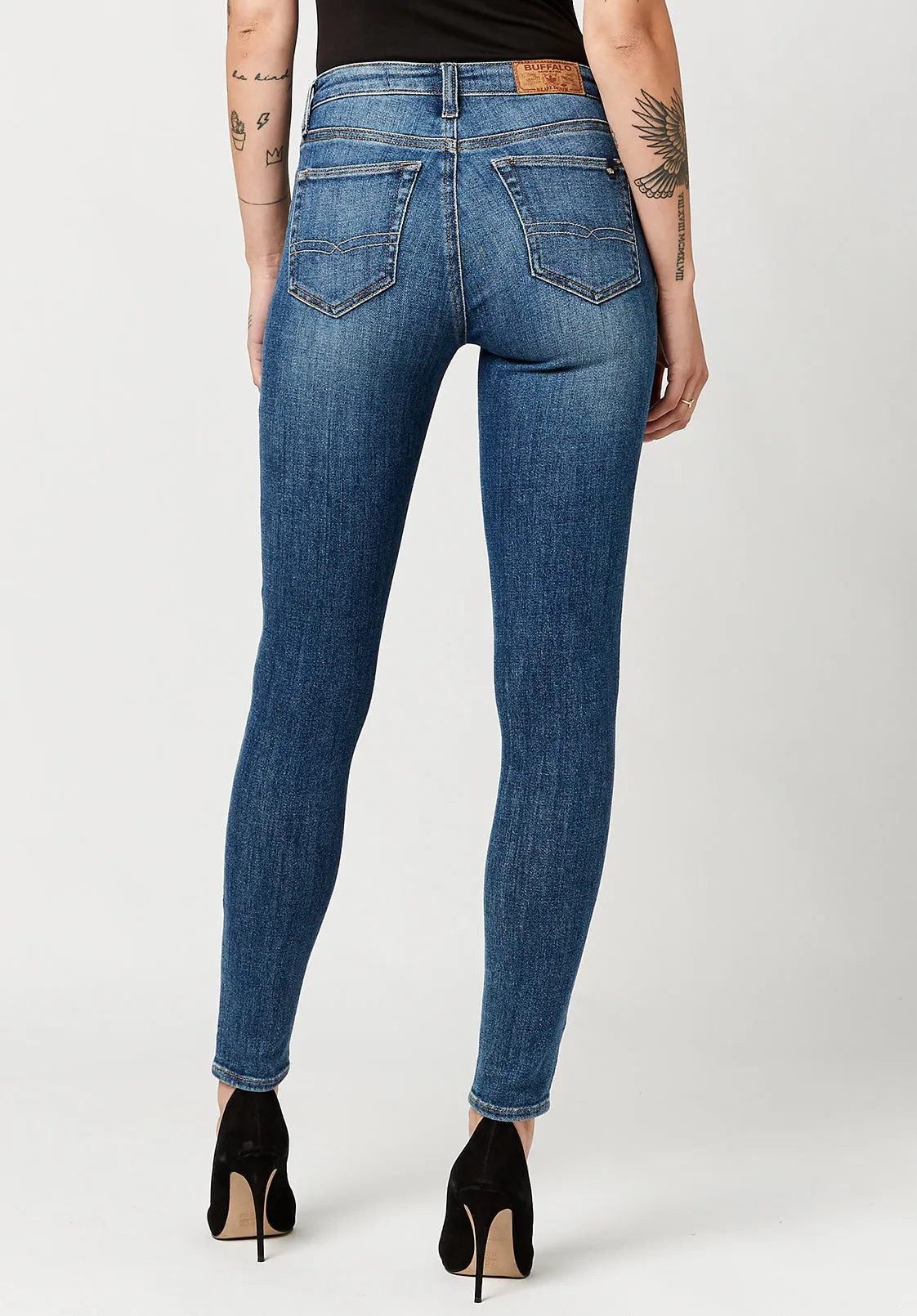 Mid Rise Skinny Alexa Women's Jeans in Sanded Mid Blue - BL15749