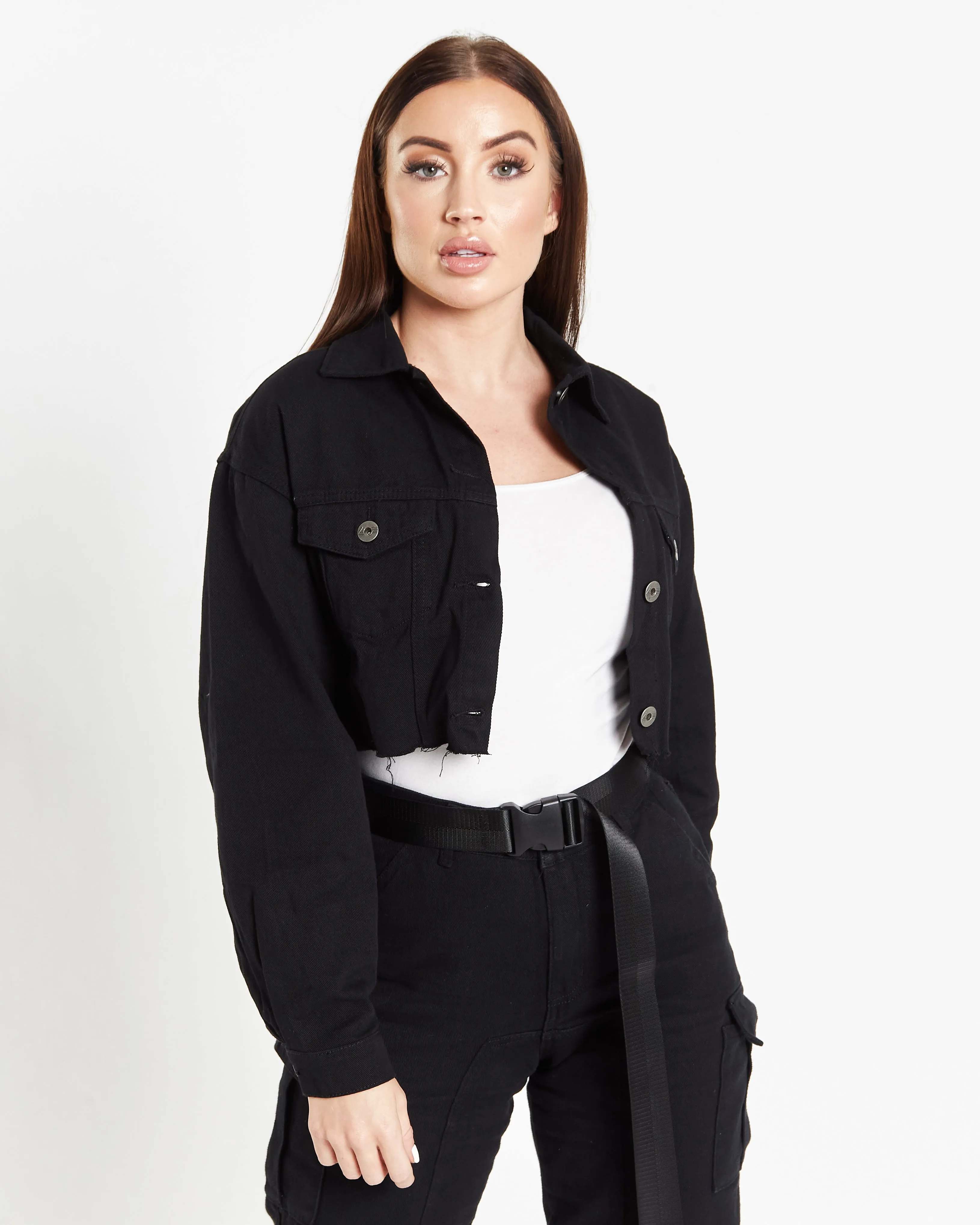 Milton Cropped Denim Jacket In Black Denim