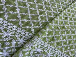 Mint Green & White Checks Lakhnawi Georgette Fabric (Wholesale)