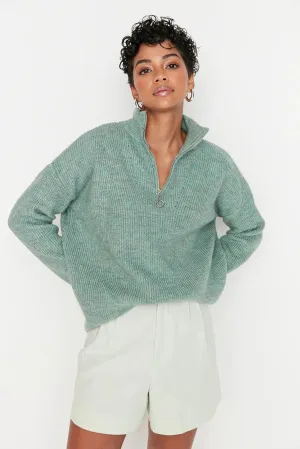 mint green zip sweater top