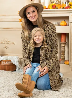 Mommy and Me Snuggly Oversized Leopard Cardigan