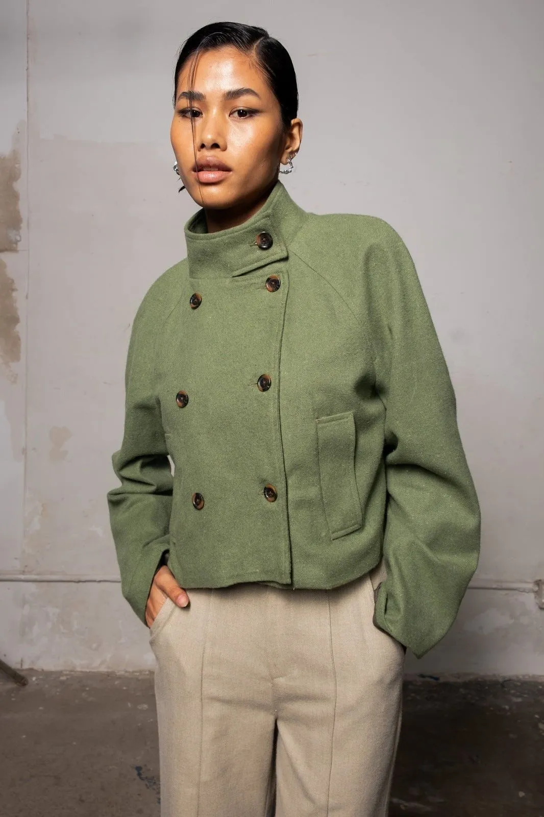 Moss Green Cropped Riding Jacket