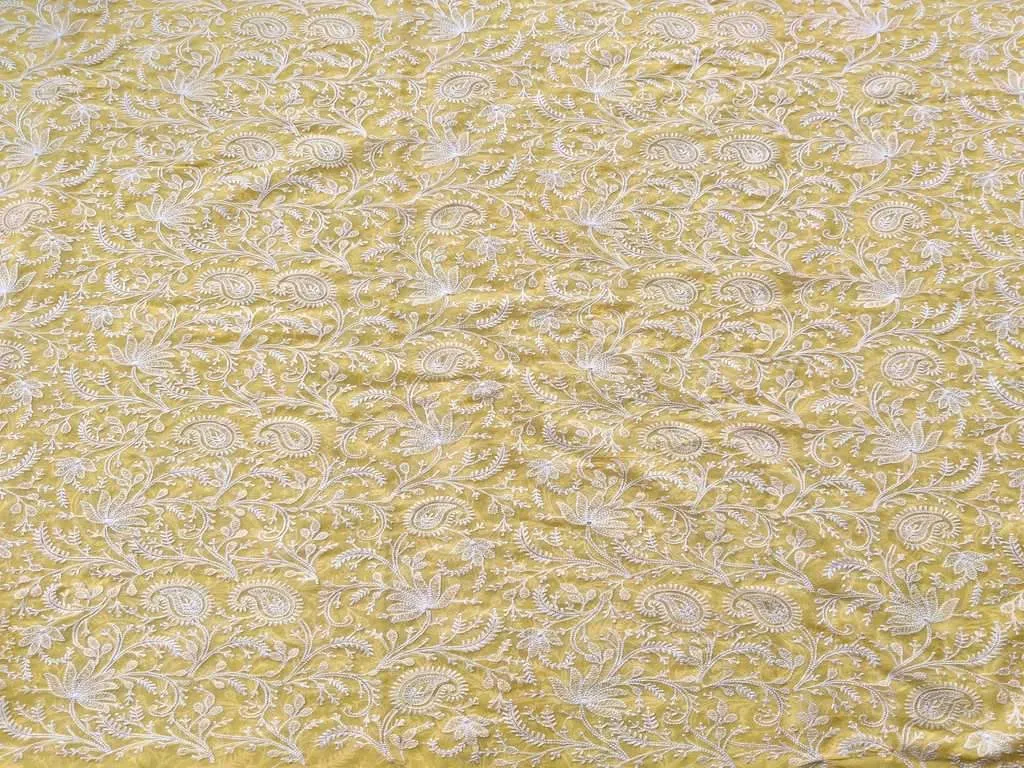 Mustard & White Paisley Lakhnawi Embroidered Pure Georgette Fabric (Wholesale)