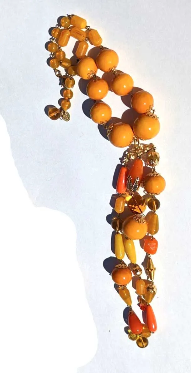 Mustard Cotton Pearls Long Tassle Necklace Gay Isber one of a kind USA